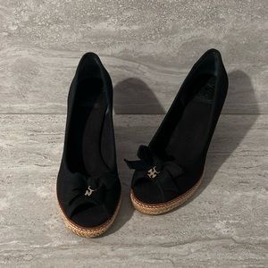 Tory Burch Black Canvas Wedges
